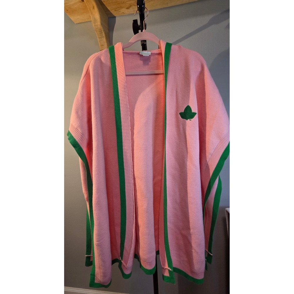 Ivy Storehouse Alpha Kappa Alpha AKA Pink Green Hooded Cardigan Wrap Poncho L